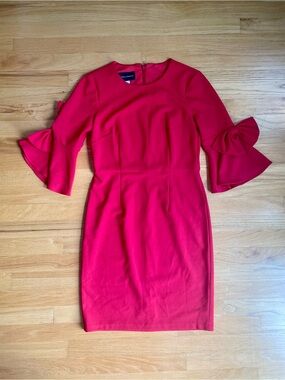 Donna Morgan Red Sheath Dress with Tiered Bell Sleeves